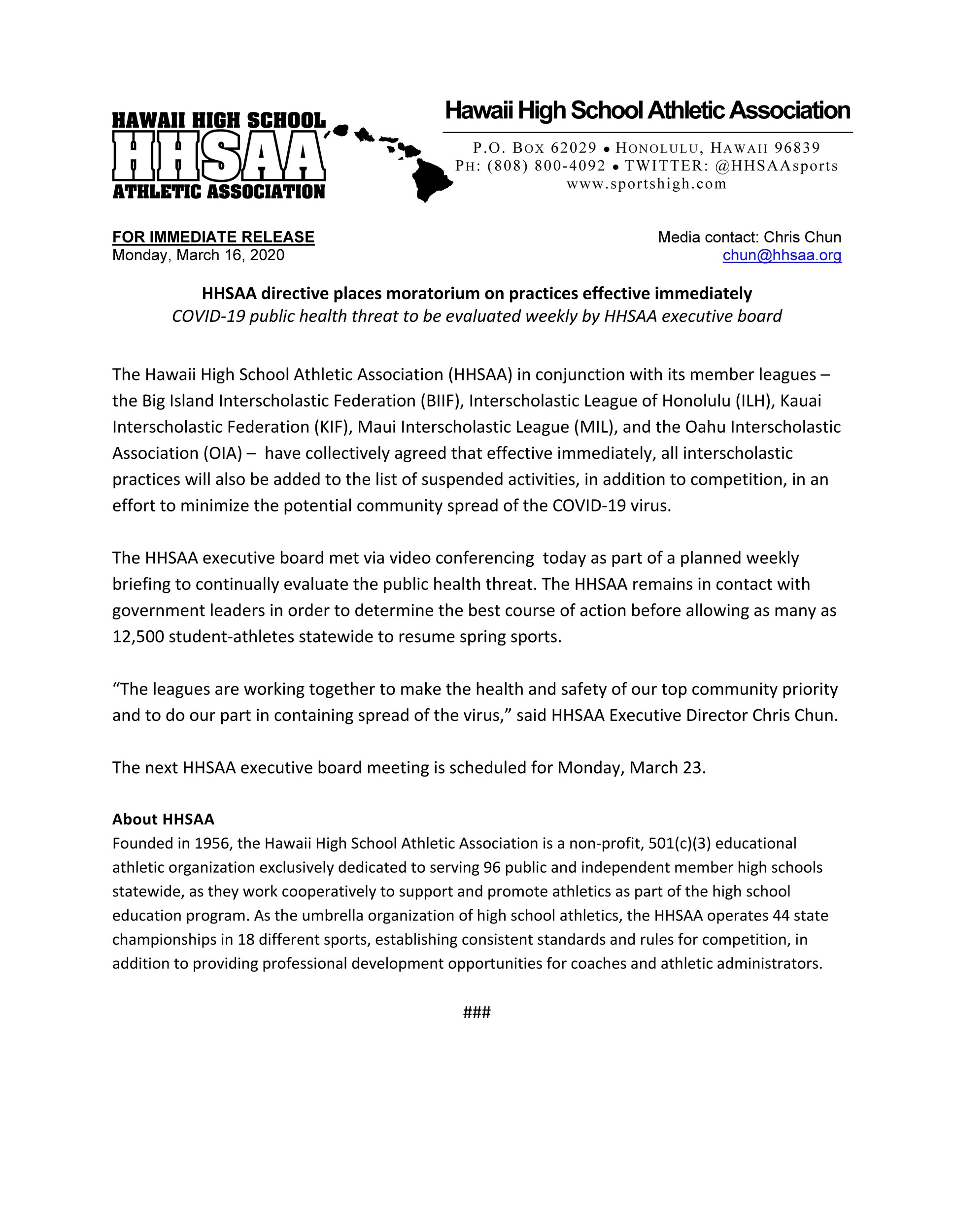 2020-03-16-press-release-hawaii-schools-to-suspend-practice-covid-19